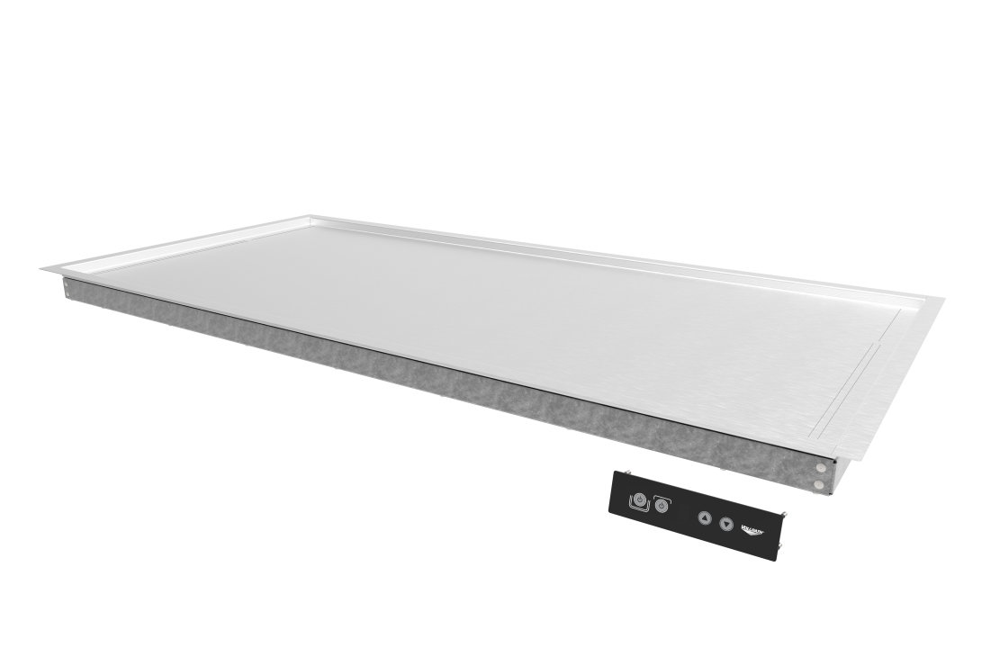 30-inch 120-volt stainless steel recessed drop-in heated shelf in natural finish with thermostatic controls