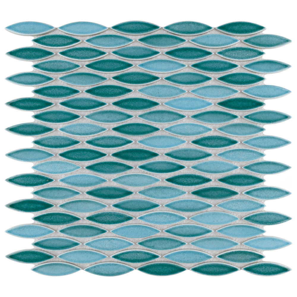 Pescado Glossy Agua 12 in. x 12-1/2 in. Porcelain Mosaic Tile