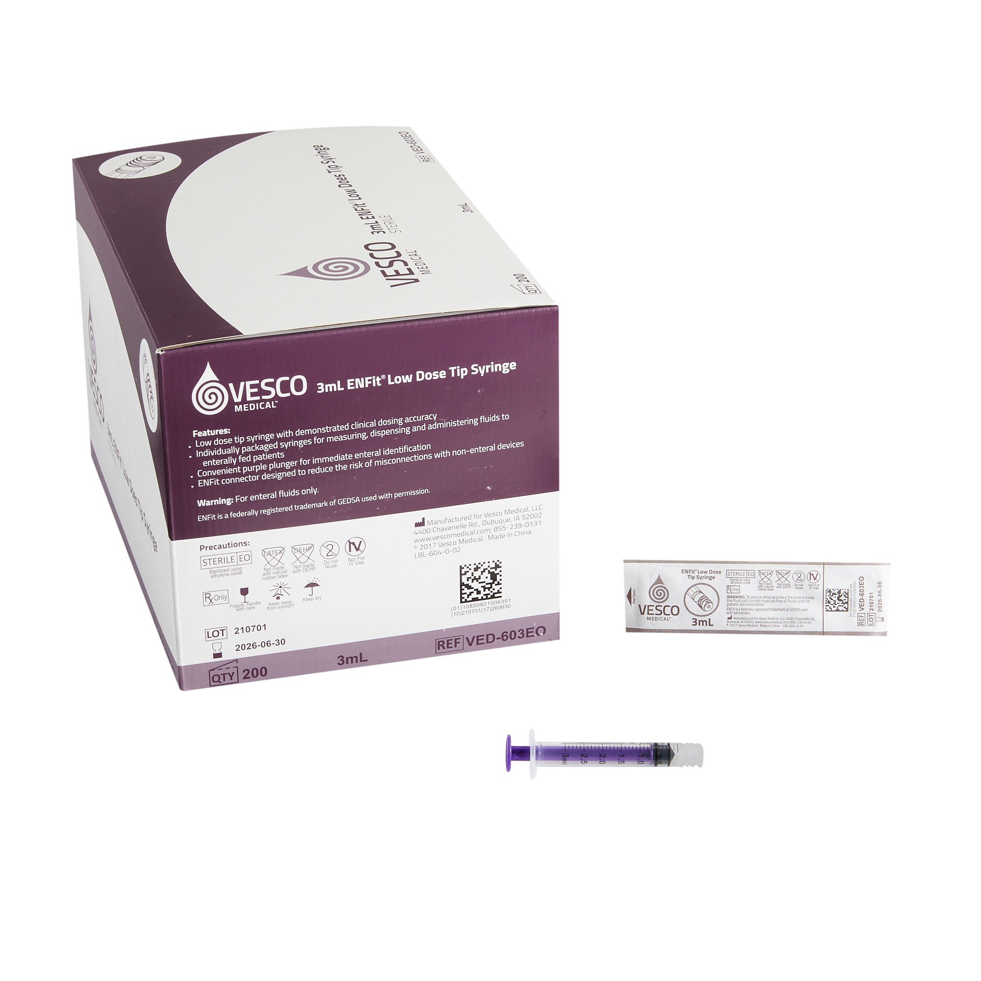 Vesco™ Sterile Low Dose Enteral / Oral Syringe, 30 mL