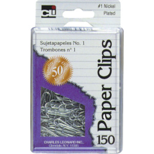 Paper Clips, Size #1, Pack of 150, Silver