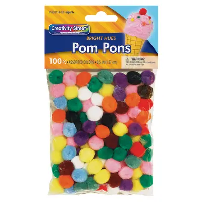 Creativity Street  Pom Pons, Bright Hues Assortment,  1/2", 100 Pieces