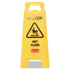 Rubbermaid Commercial, "Caution", Wet Floor Sign, Yellow, 25"