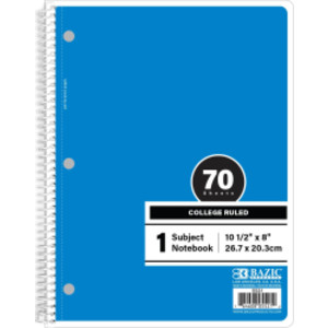 1-Subject Spiral Notebook, College Ruled, 70 Count, Blue