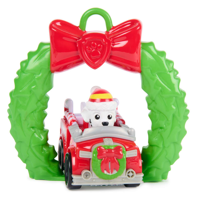 PAW Patrol Marshall Holiday Pup Squad Racer, Collectible Toy Cars with Clip-On Accessory, Preschool Toys for Kids Ages 3+
