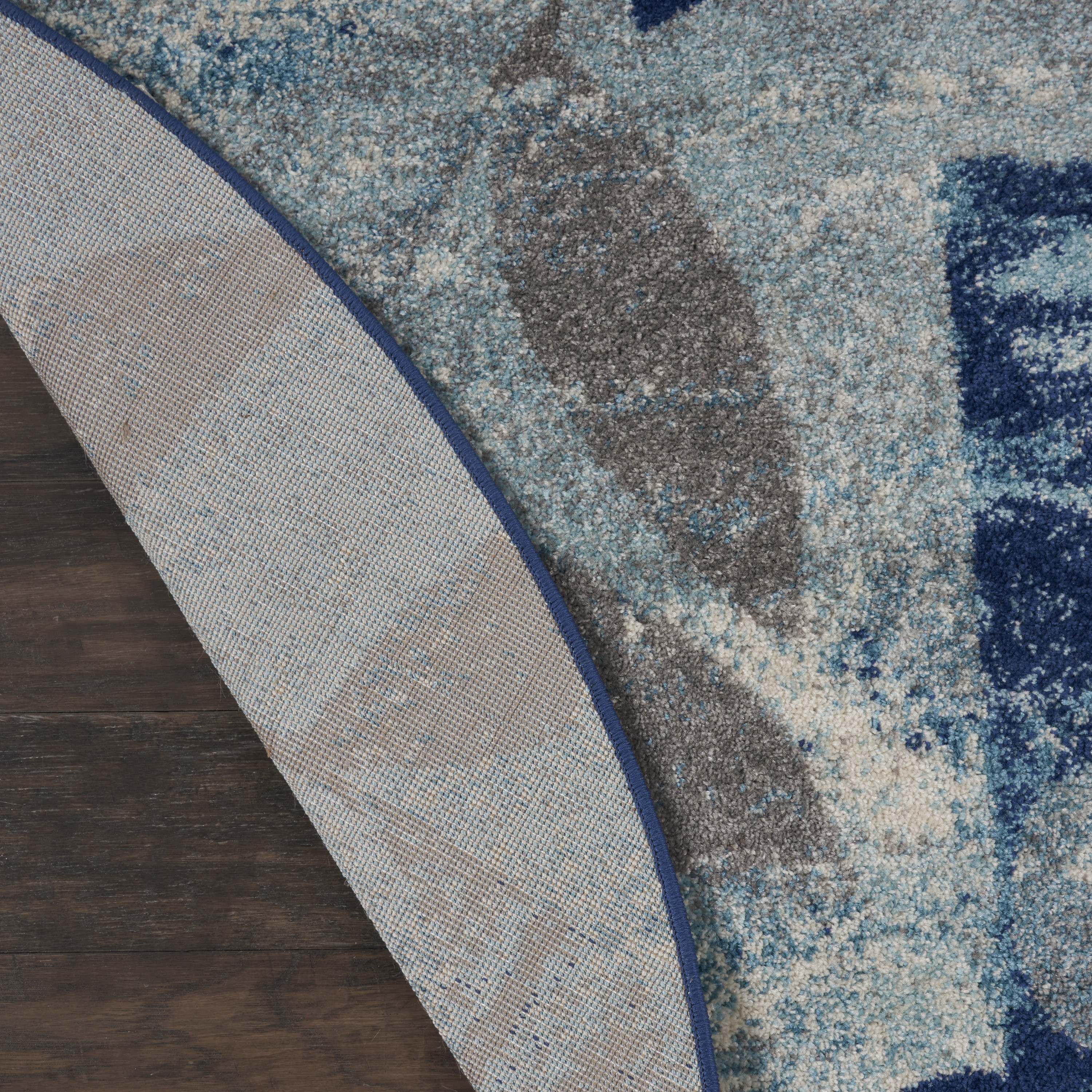 Nourison Tranquil 5'3" x Round Navy Light Blue Farmhouse Indoor Rug