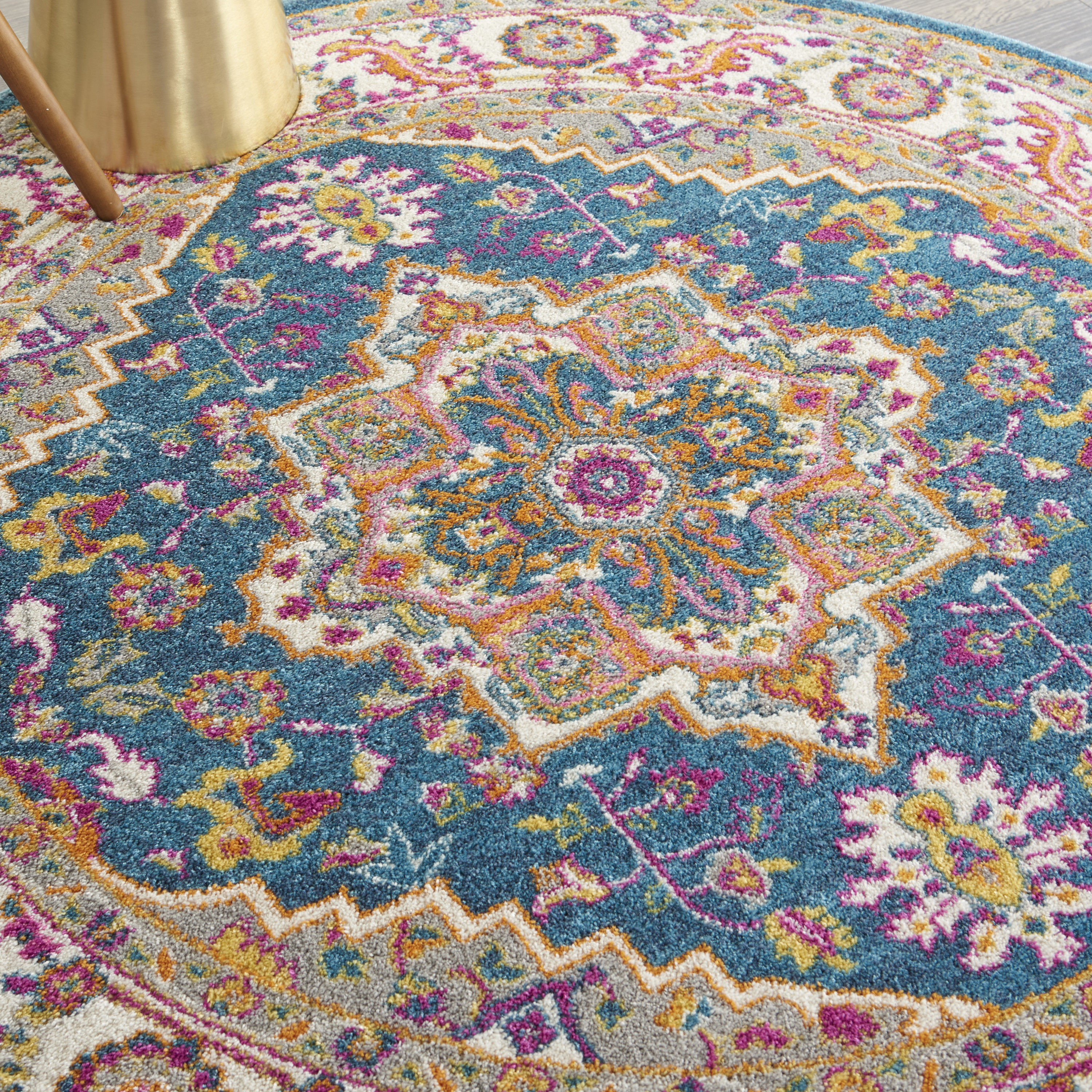 Nourison Passion 4' x Round Teal Multicolor Bohemian Indoor Rug