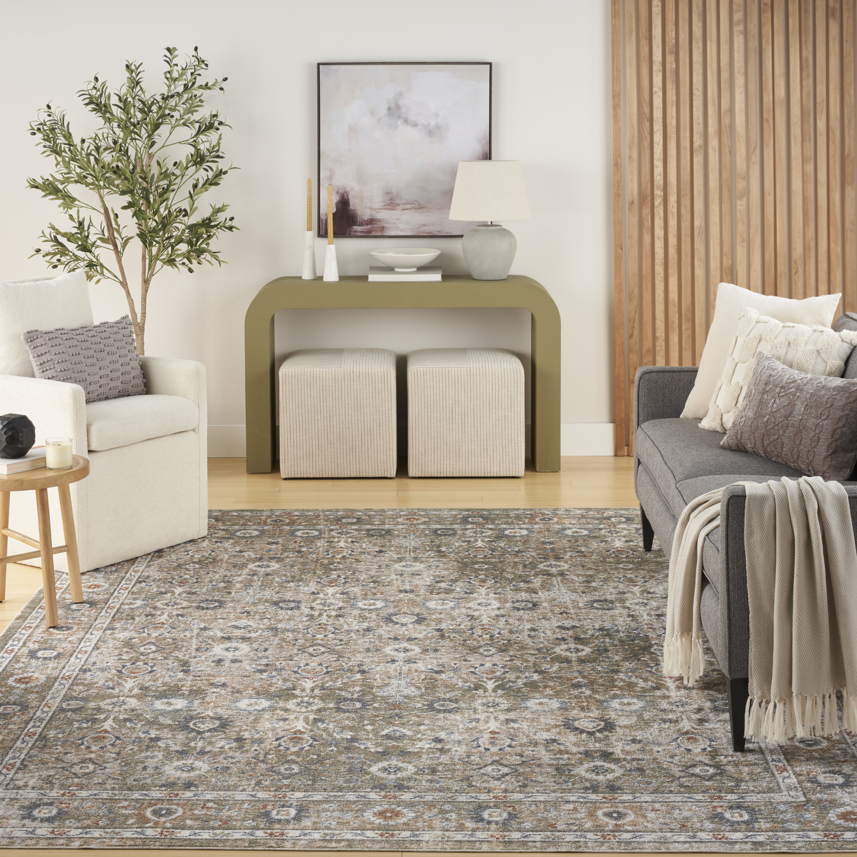 Nourison Astra Machine Washable 6'7" x 9' Gold Grey Vintage Indoor Rug