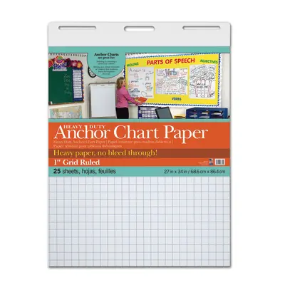 Pacon  Heavy Duty Anchor Chart Paper, Non-Adhesive, White, 1 in grid ruled 27
