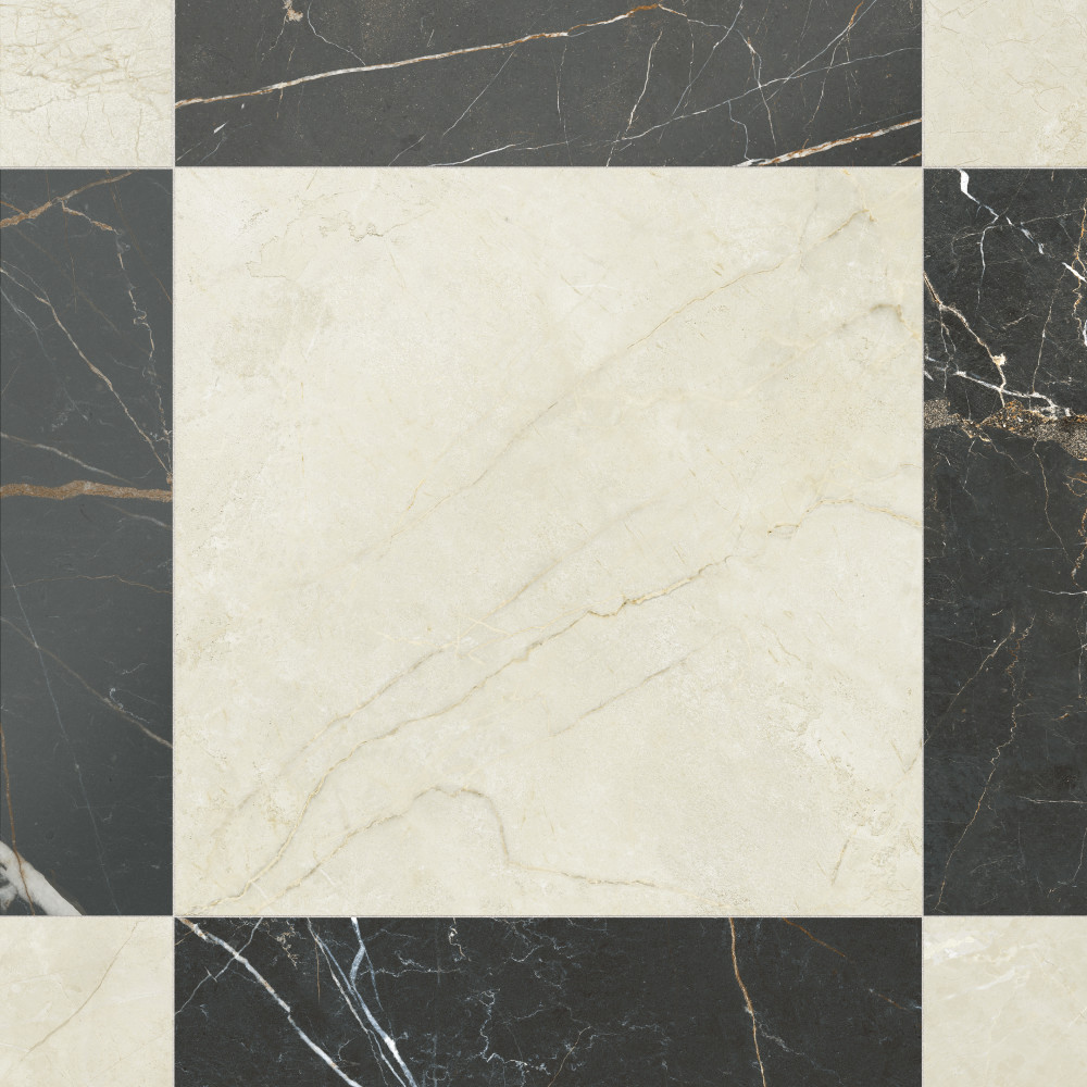 Reve Checker Beige with Noir 23-1/2 in. x 23-1/2 in. Porcelain Floor and Wall Tile