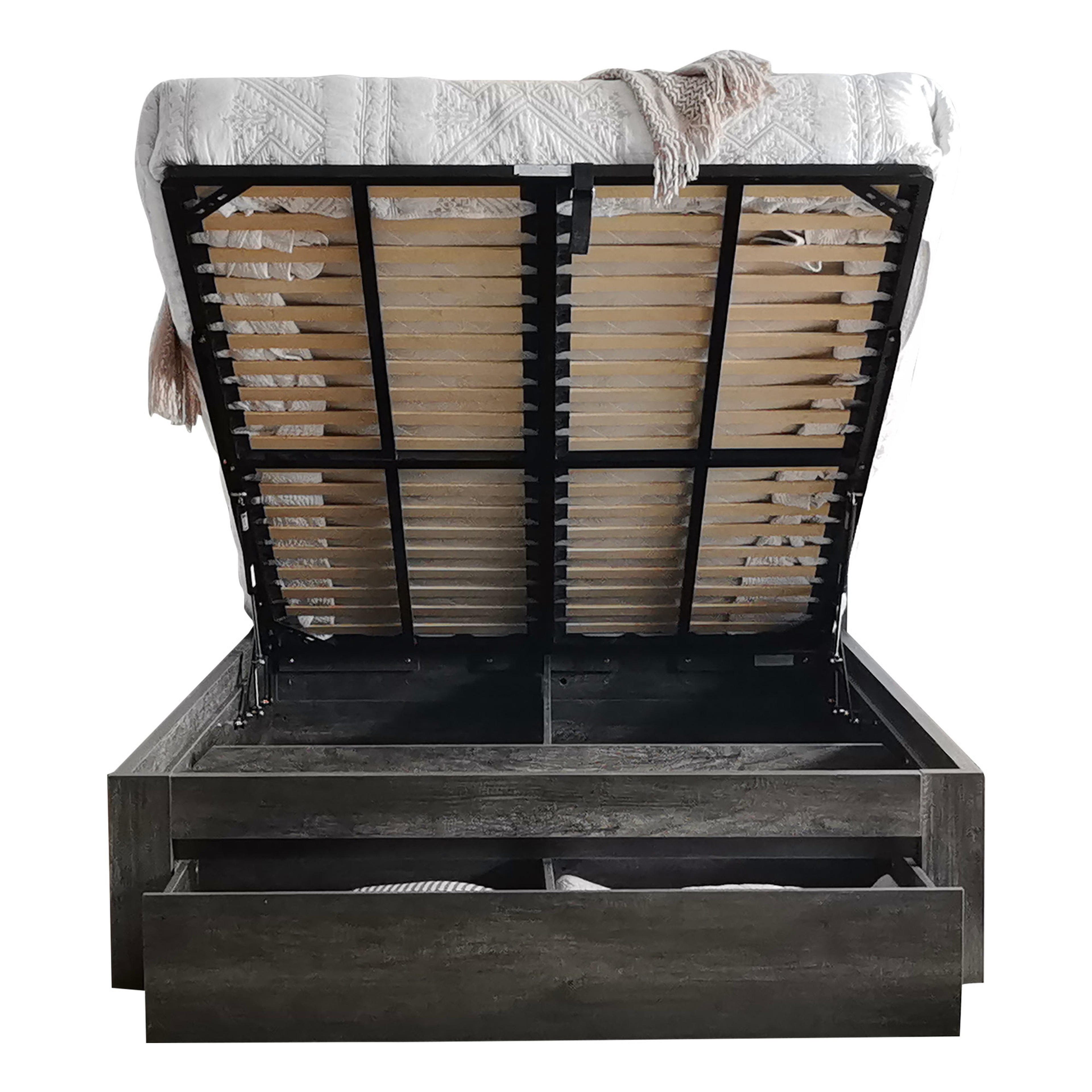 Product image of the  Bellevue Bed Frame, Front Slat Gas Lift & End Drawer Base, Charcoal from Forty Winks
