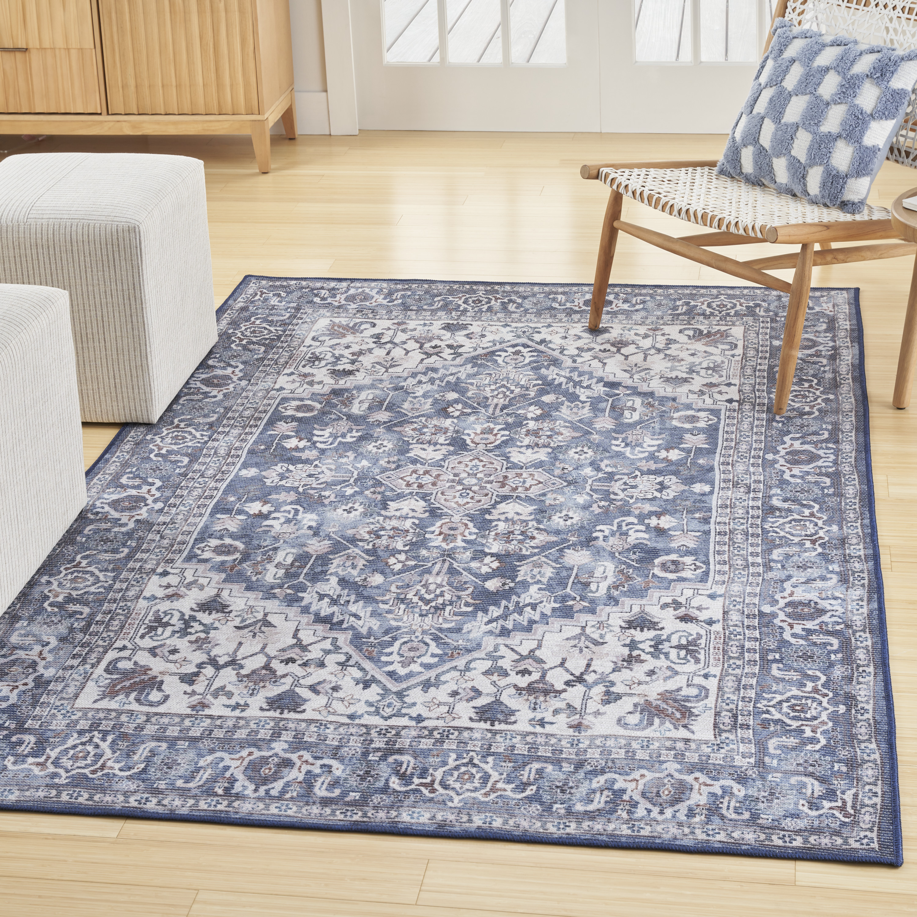 Nourison New Concept Washables 6' x 9' Navy Ivory Vintage Indoor Rug