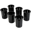 Six-compartment countertop flatware organizer with removable black perforated cylinders