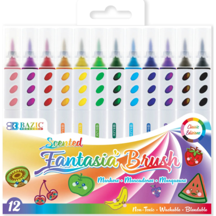 Scented Brush Markers, 12 Assorted Colors