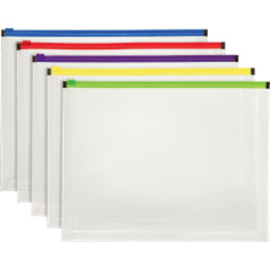 Poly Zip Envelope, Letter Size, Assorted, 5-Pack
