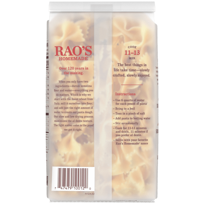 Farfalle Pasta, 16 oz - Back Image