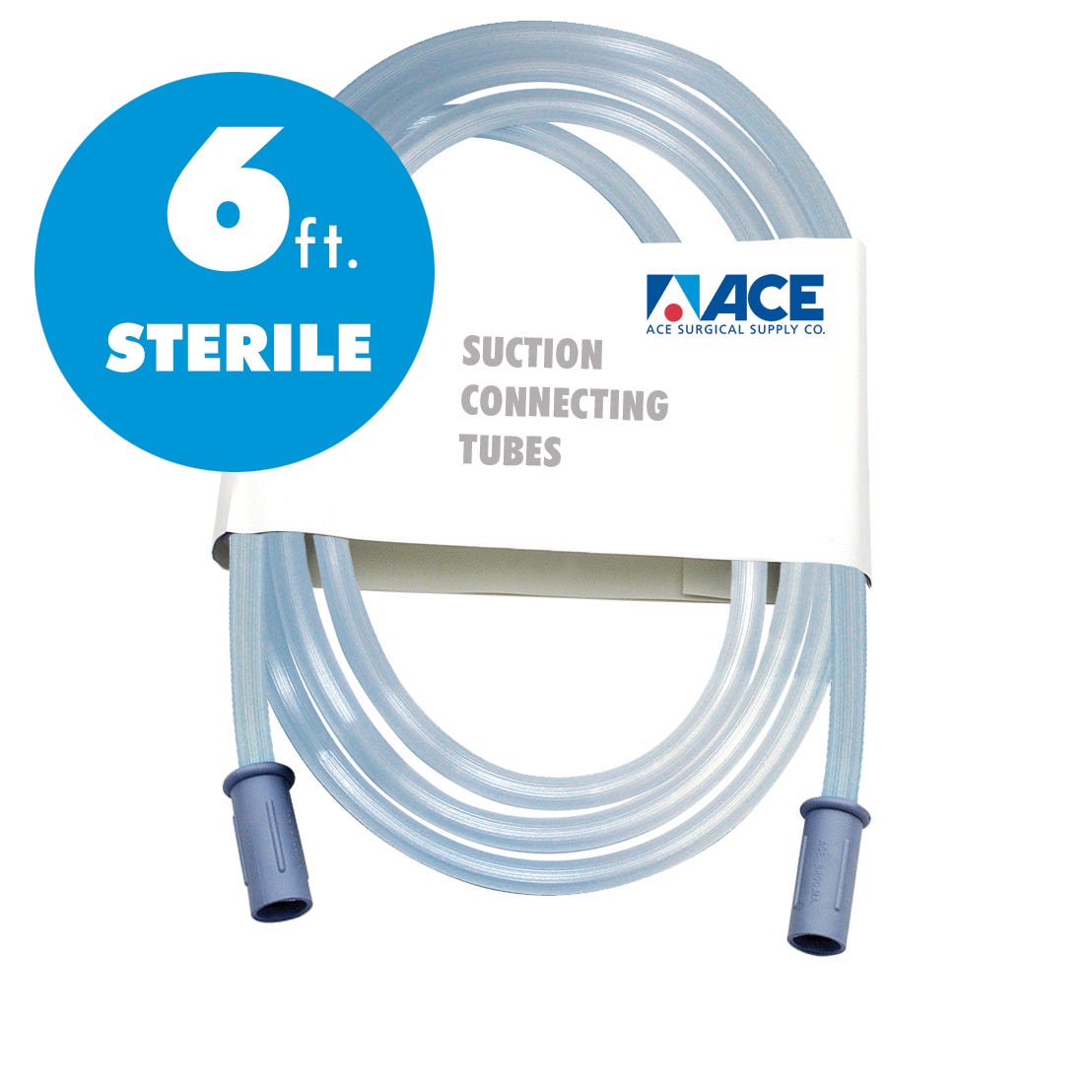 ACE Suction Connection Tubing Sterile - Clear with Blue Tint, 6' long, 1/4" I.D. -20/Case