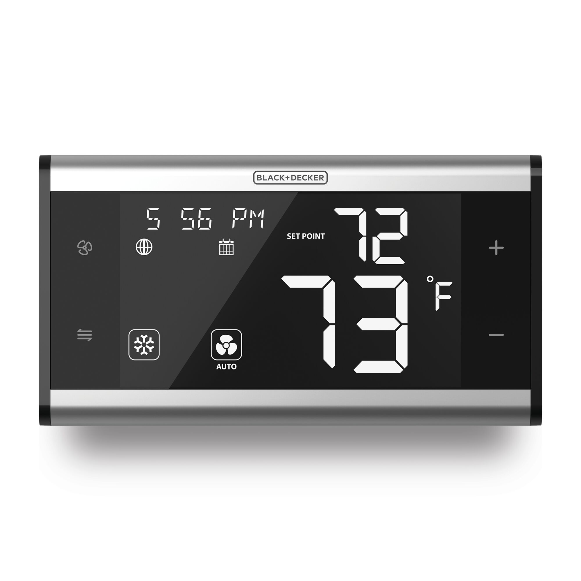 Digital display of the BLACK+DECKER Thermostat Pro showing white numbers on a black screen