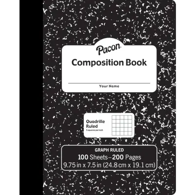 Pacon Composition Book, Black Marble, 1/5 in quadrille ruled 9-3/4