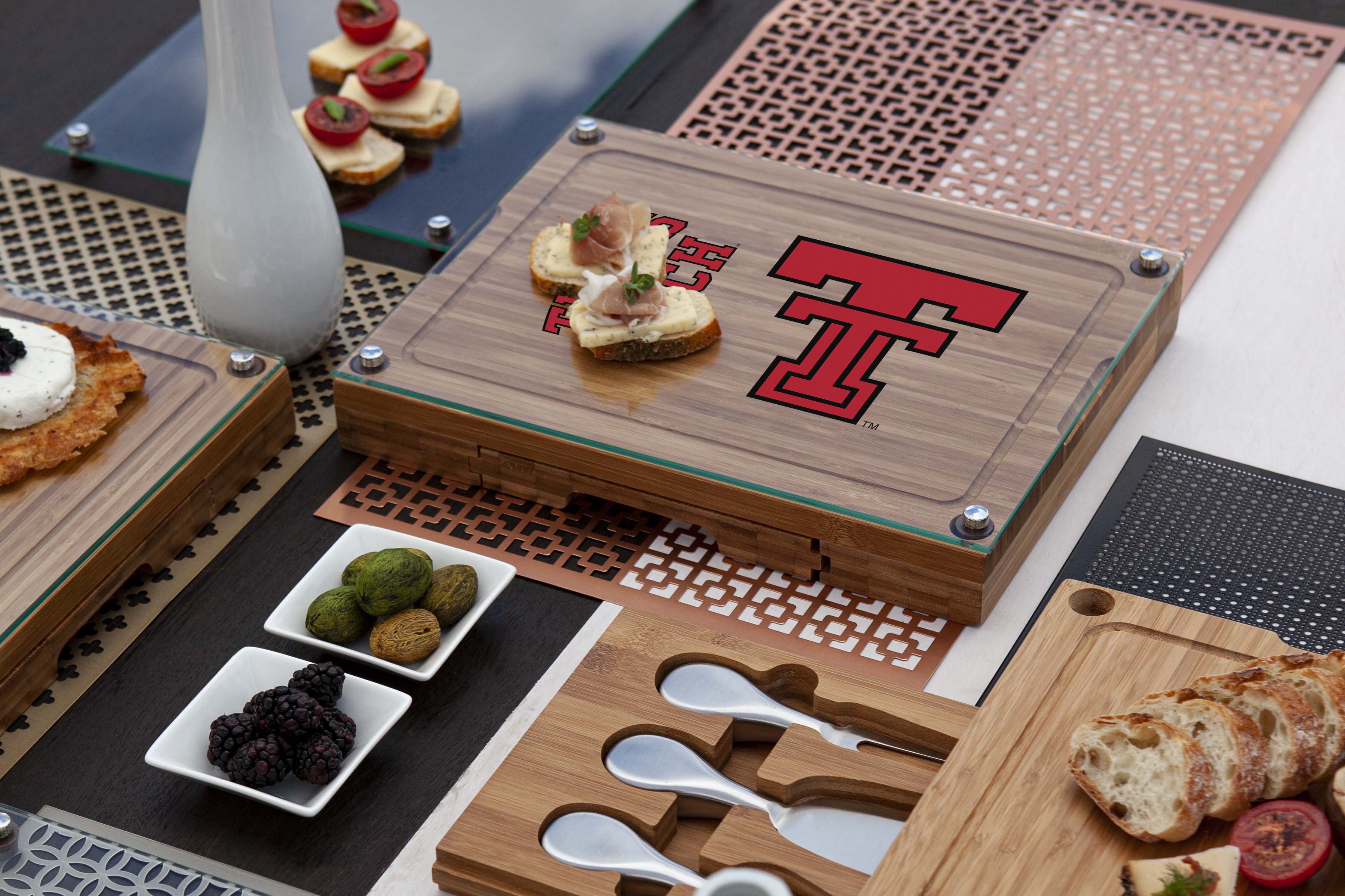 Texas Tech Red Raiders - Concerto Glass Top Cheese Cutting Board & Tools Set