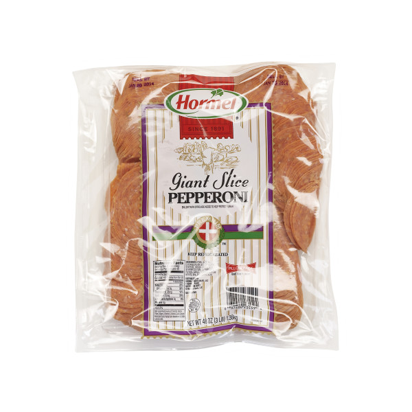 HORMEL(r) Pepperoni, Pillow Pack(r), Large Diameter, 8 slices per oz, 4/3 lb . C1CB - Front Center Inner Pack (Hi Res)