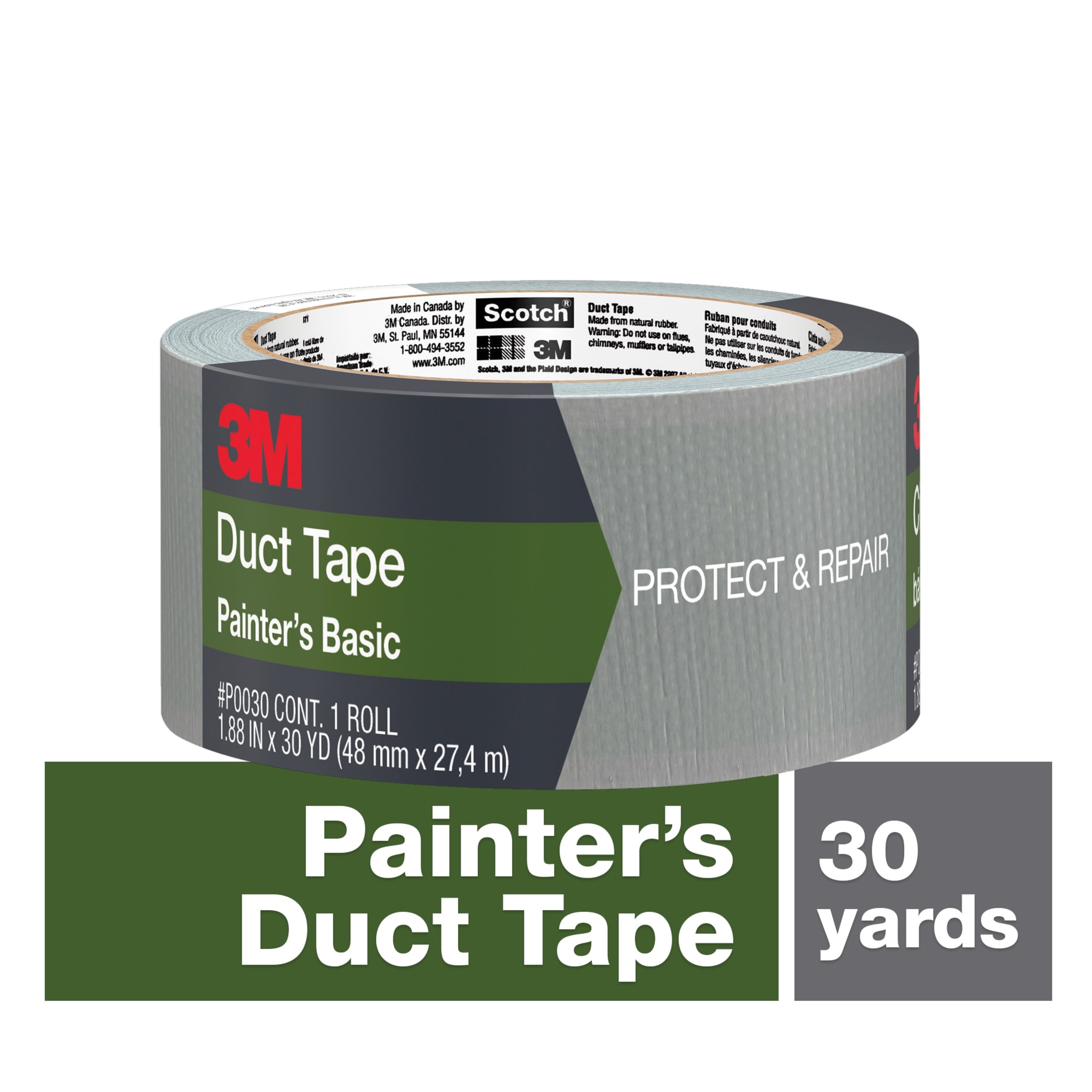 3M™ Basic Painter's Duct Tape P0030, 1.88 in x 30 yd (48 mm x 27.4 m), 16 rolls/case