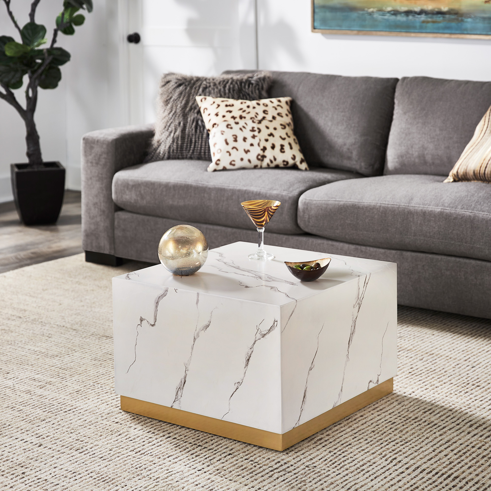 Faux Marble Coffee Table with Casters