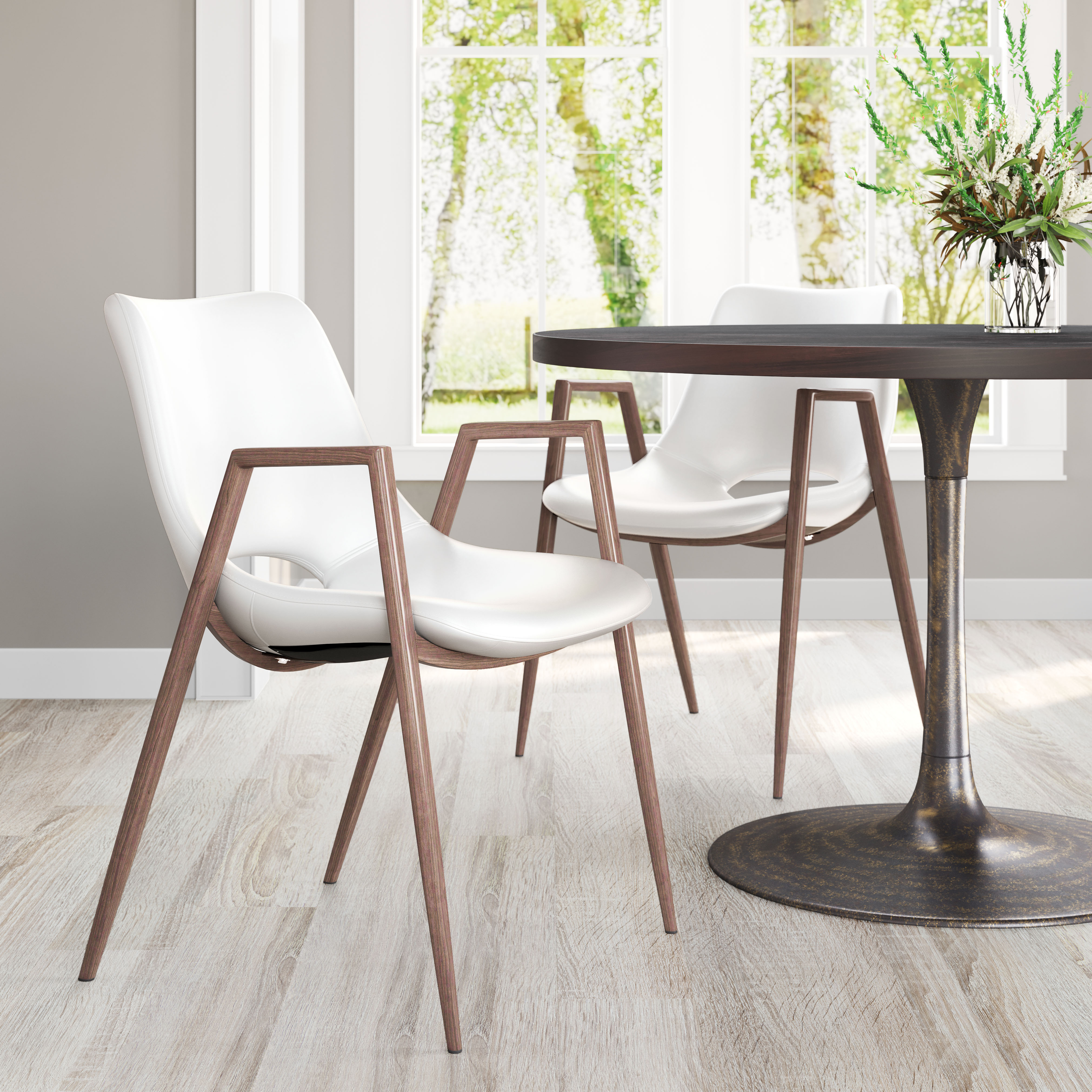 Desi Dining Chair (Set of 2) White & Walnut product image