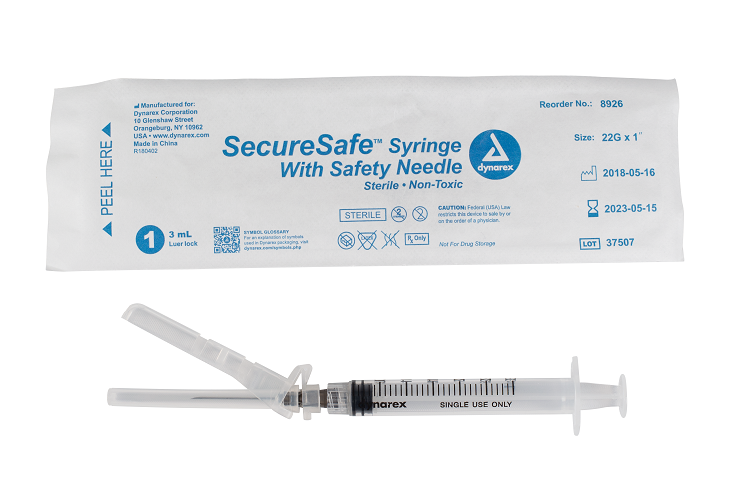 SecureSafe™ Syringe with Safety Needle - 3cc - 22G, 1