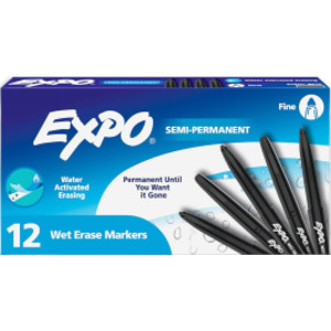 Vis-a-Vis Wet Erase Markers, Fine Point, Black, 12 Count