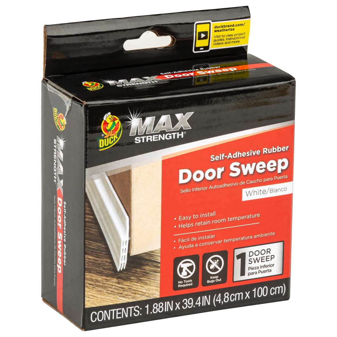 Duck Max Self-Adhesive Rubber Door Bottom - White, 1.88 in. x 39.4 in.