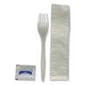 Boardwalk, Three-Piece Utensil Set, Fork/Napkin/Salt Packet, White