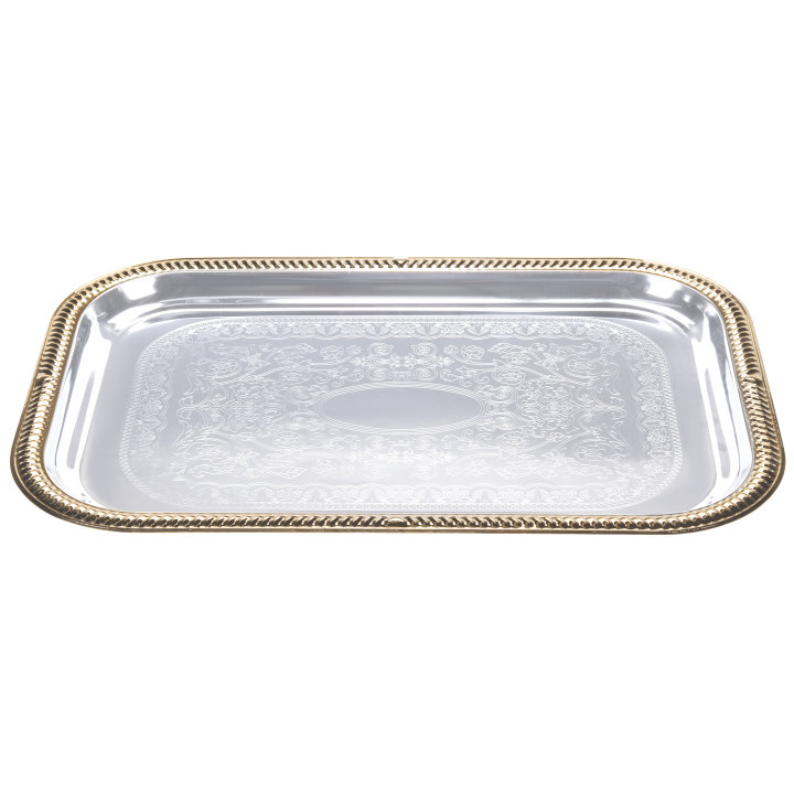 Odyssey rectangular serving tray with gold trim
