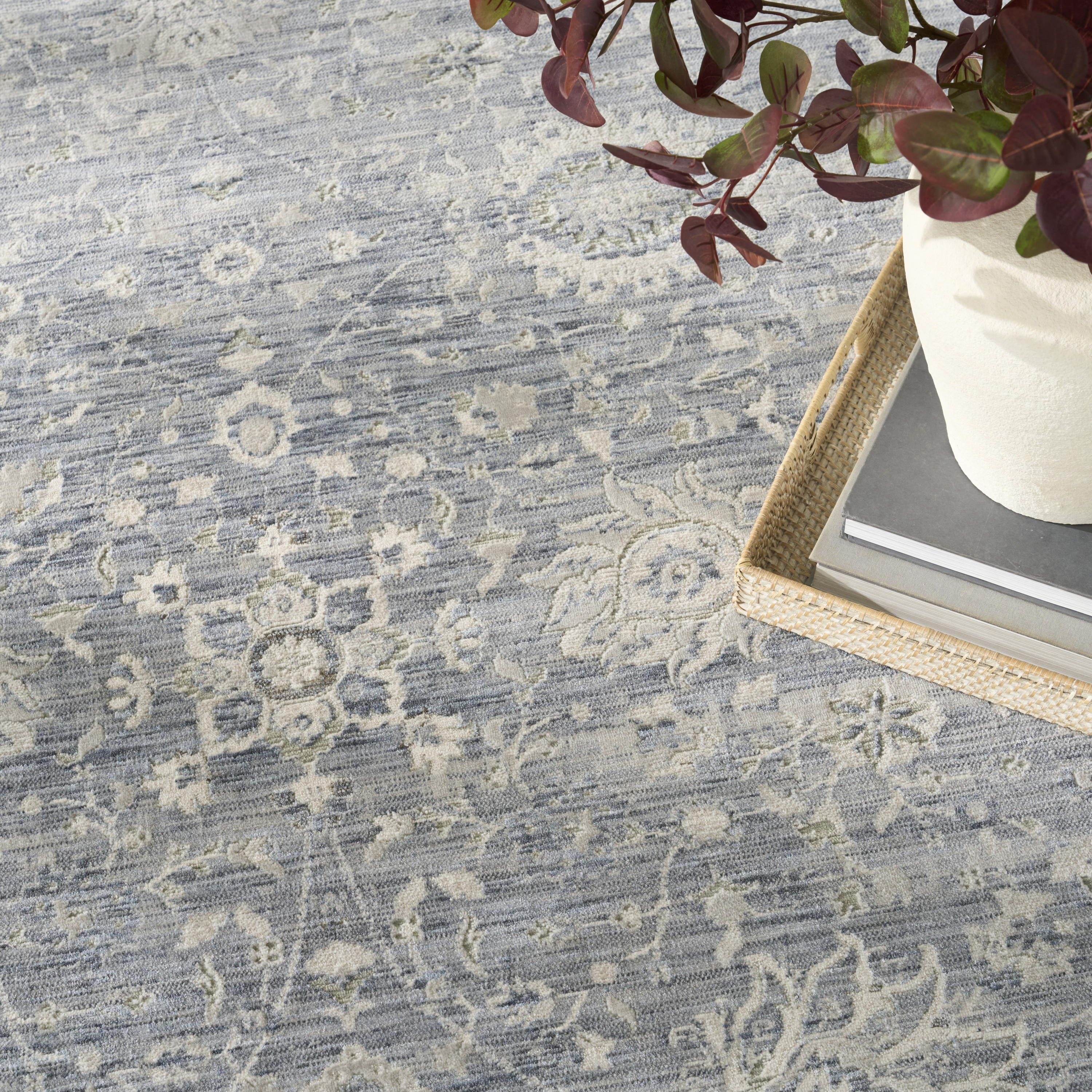 Nourison Soft Mist 9' x 12' Light Blue Vintage Indoor Rug