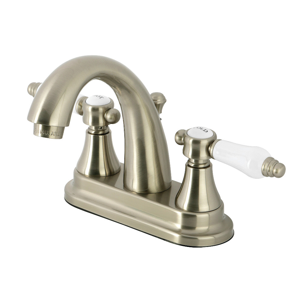  Double-Handle 3-Hole Deck Mount 4-Inch Centerset Bathroom Faucet with Brass Pop-Up, Polished Brass with 4 Finish Options