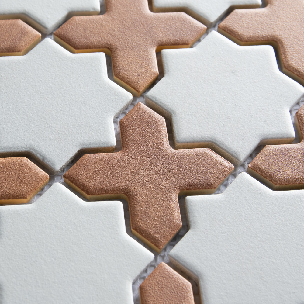 Sentier des Cotto 2″ Cross with White Star 11-7/8 in. x 11-7/8 in. Porcelain Mosaic Tile