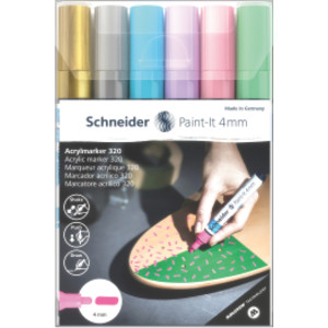 Paint-It 320 Acrylic Markers, 4 mm Bullet Tip, Wallet, 6 Assorted Pastel Ink Colors