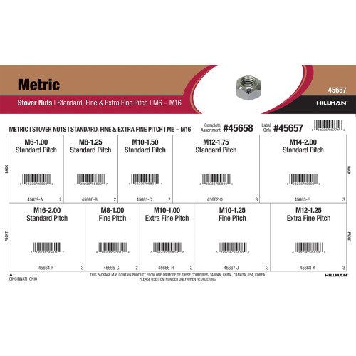 Metric Stover Lock Nuts Assortment (M6 thru M16 Dia.)
