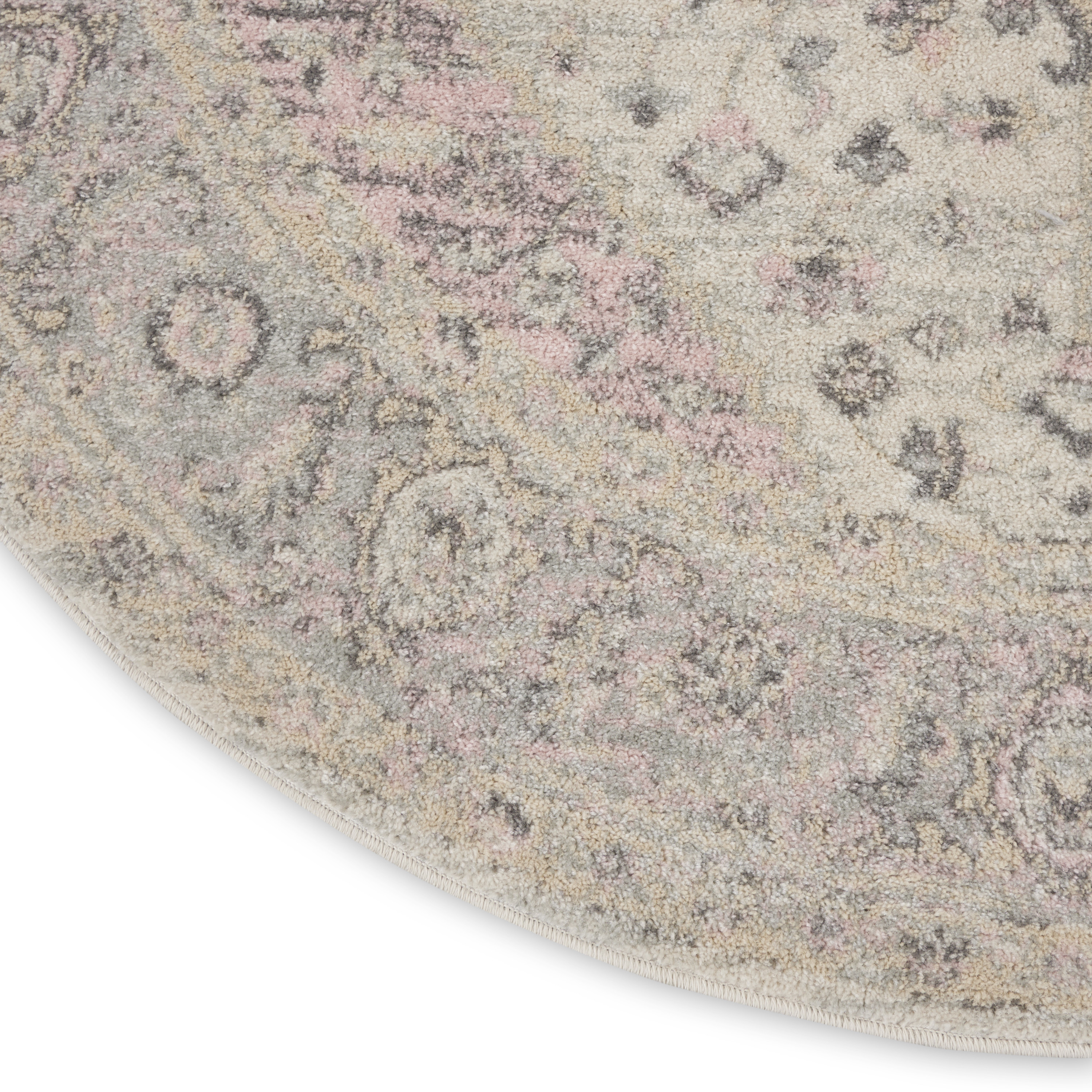 Nourison Tranquil 5'3" x Round Ivory Pink Vintage Indoor Rug