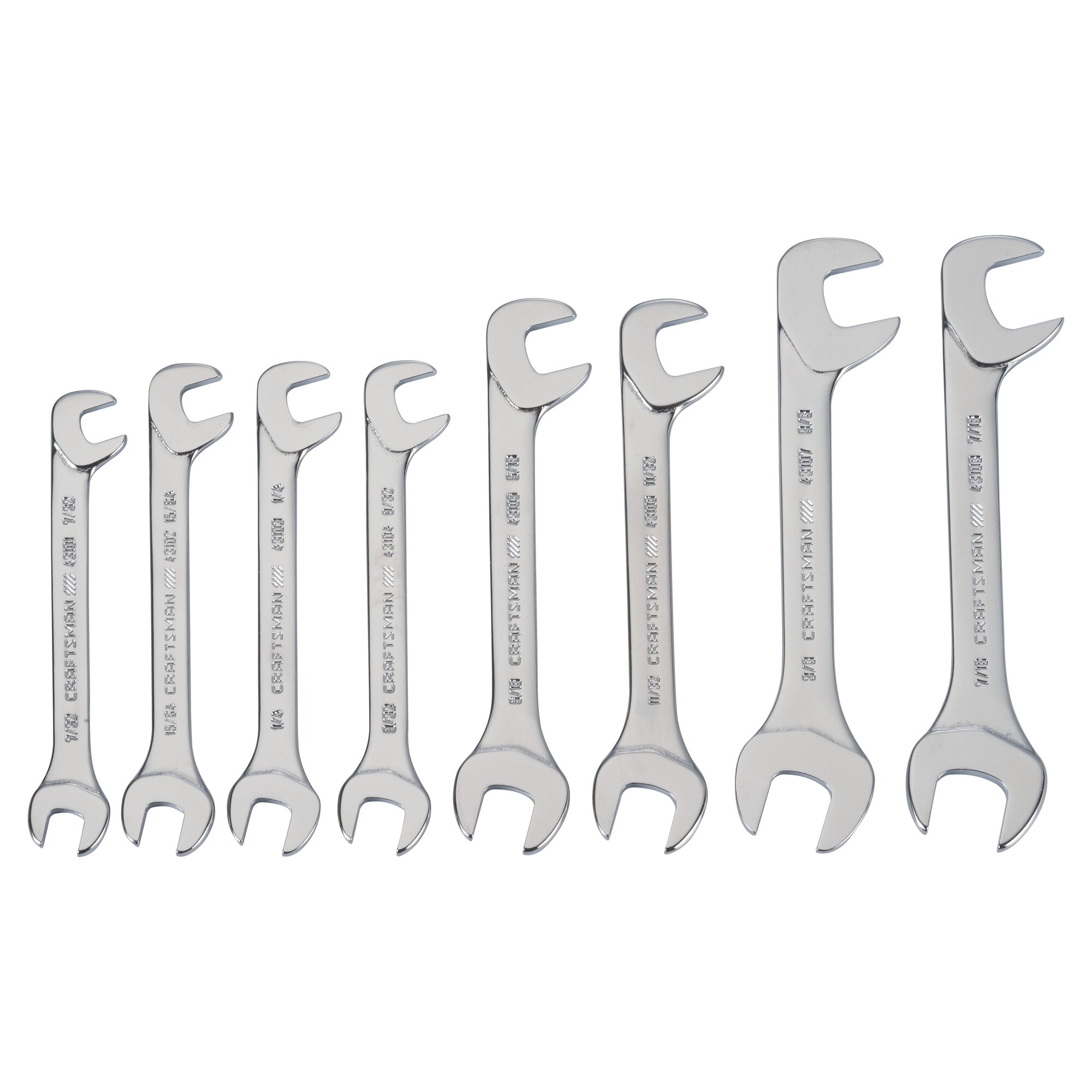 Assembled set of 8 S A E open end wrenches.