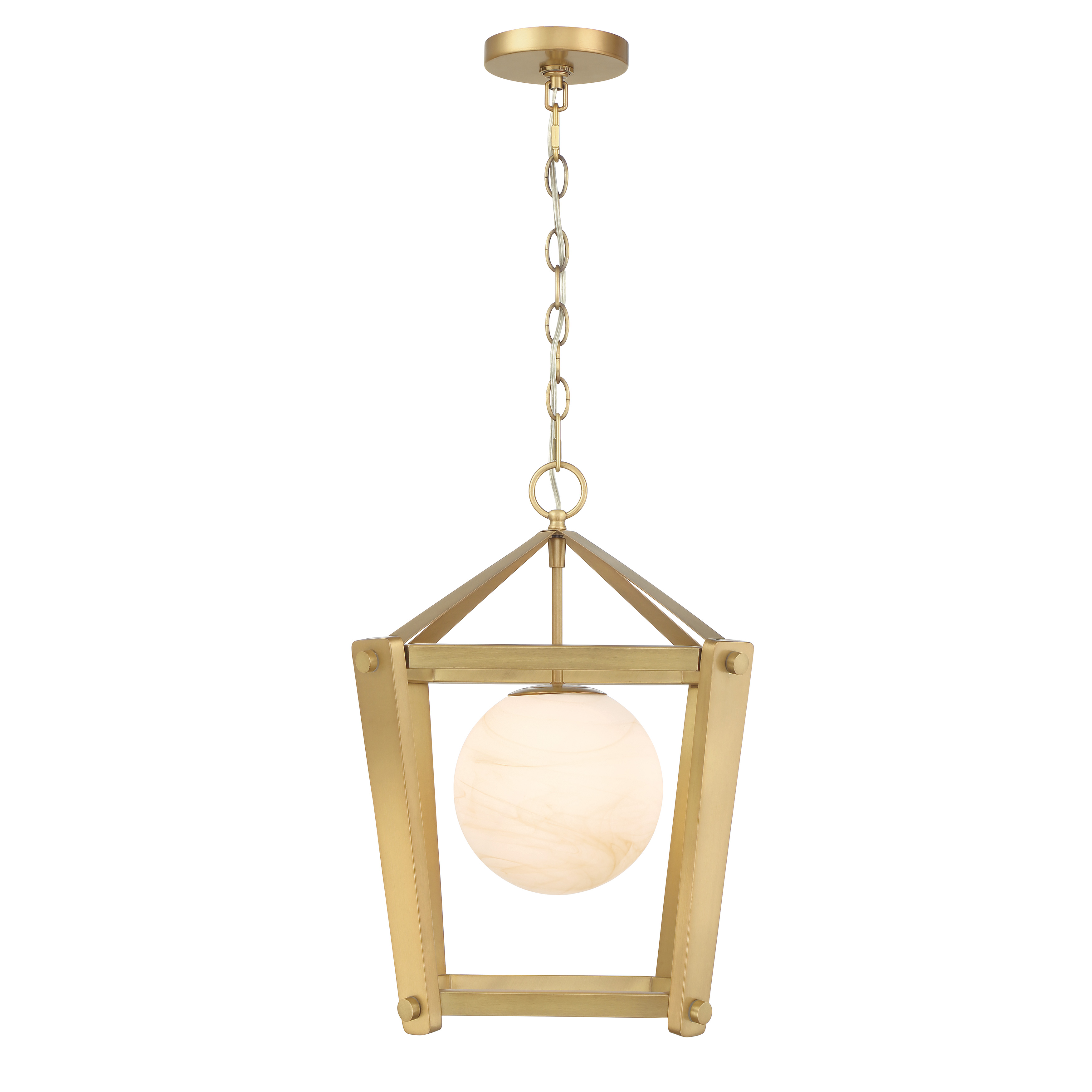 The Shimmer pendant combines classic brass warmth with artisan etched glass for a sophisticated lighting solution. Its 13-inch diameter makes it perfect for intimate spaces while the amber swirl glass creates inviting ambiance. - alternate view