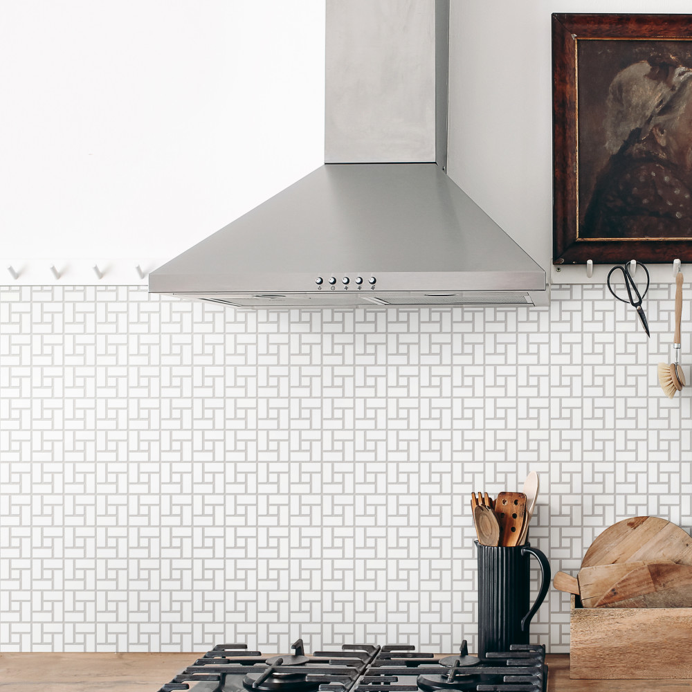 Sample – Spiral Matte White w/ Glossy White Dot Porcelain Mosaic Tile