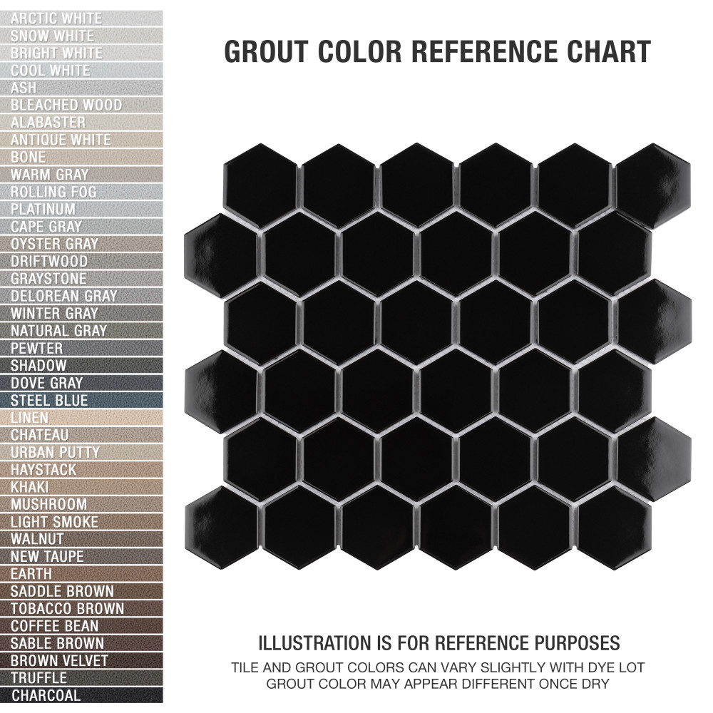 Metro 2″ Hex Glossy Black 11-1/8 in. x 12-5/8 in. Porcelain Mosaic Tile