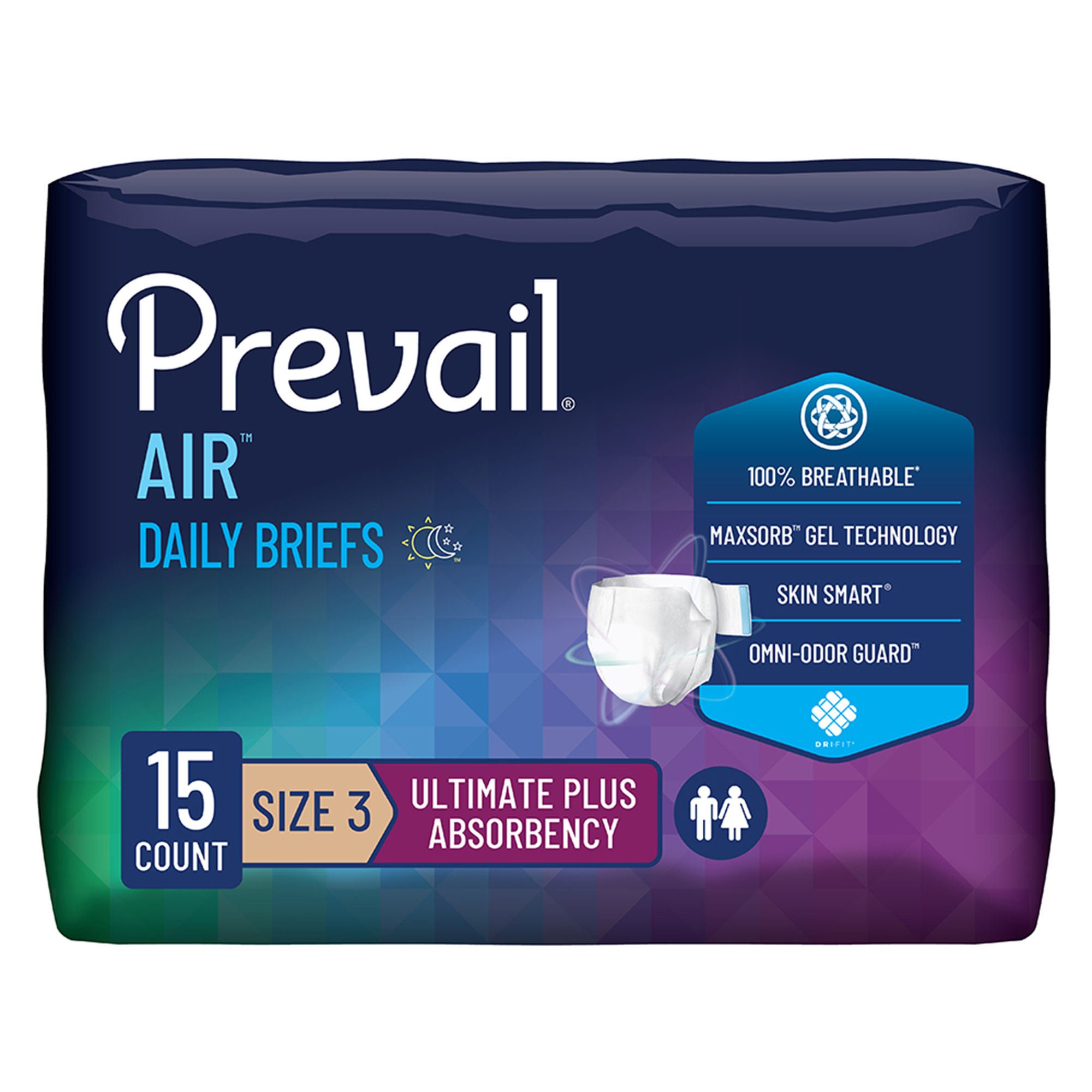 Prevail Air™ Stretchable Ultimate Plus Absorbency Briefs, Size 3