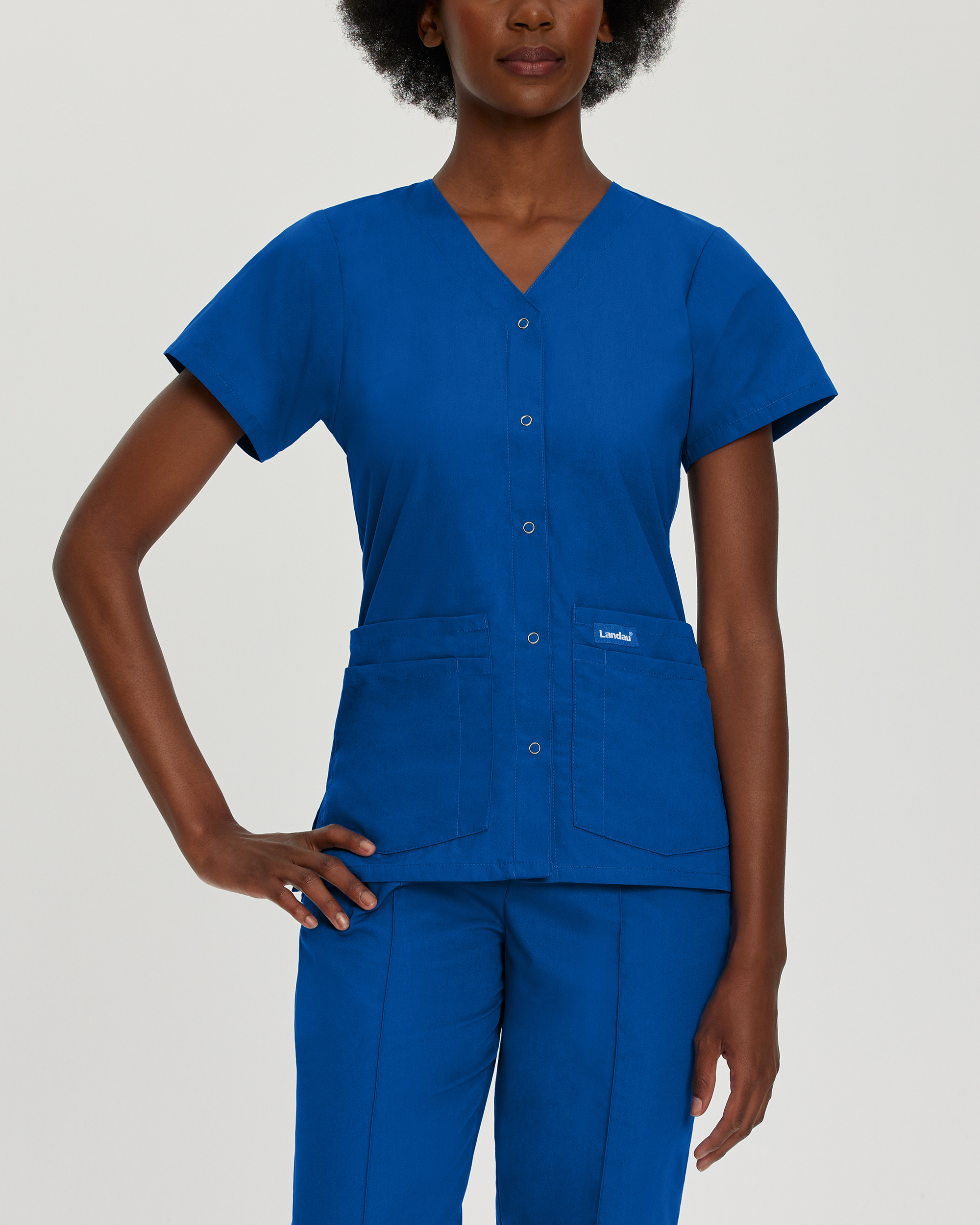Landau Essentials Women&#8216;s 4-Pocket V-Neck Scrub Top-Landau