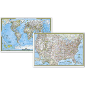 World and United States Classic, Poster Size, Map Pack Bundle, 36" x 24"