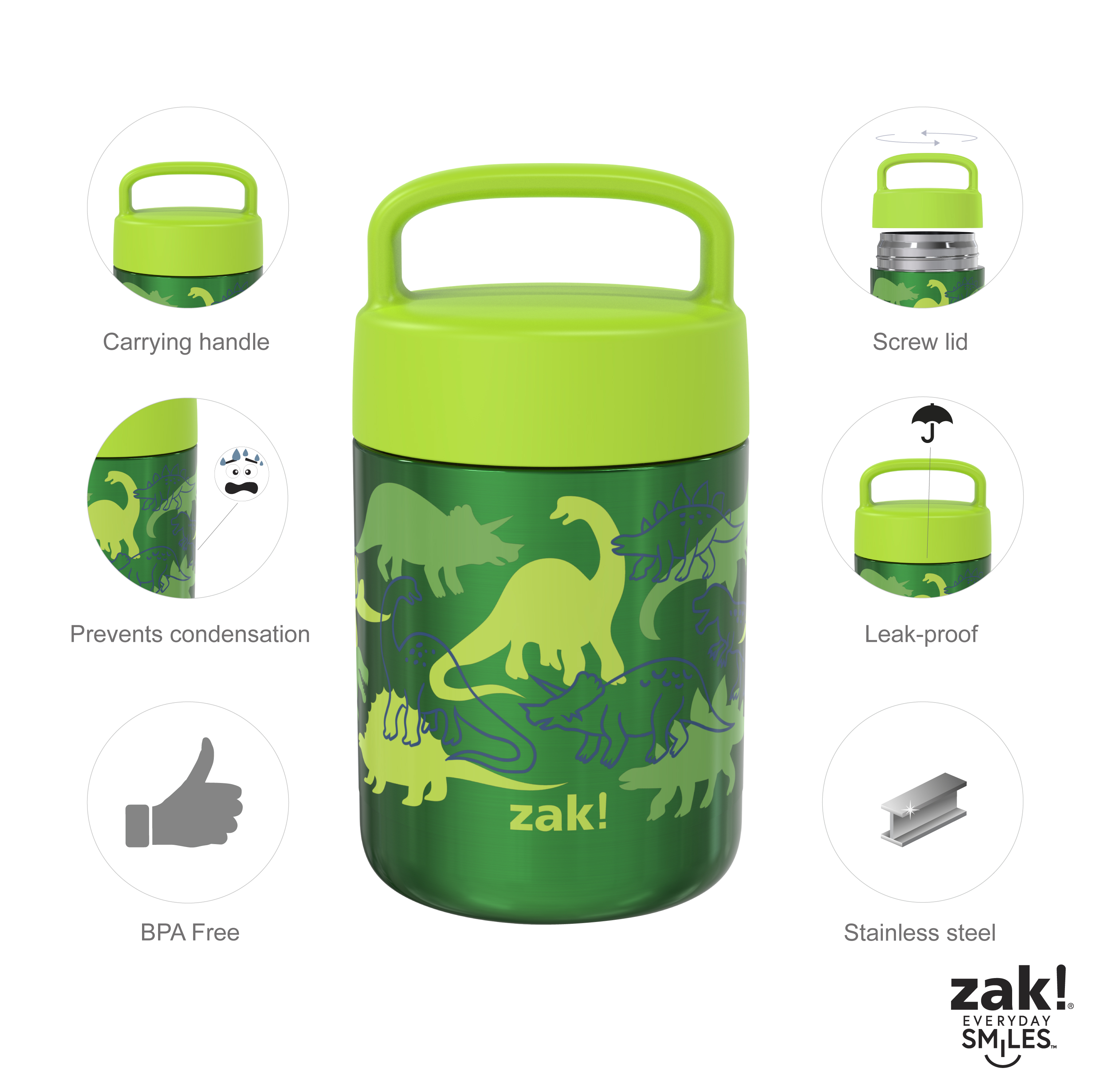 Zak Lunch! Reusable Vacuum Insulated Stainless Steel Food Container, Dinosaurs slideshow image 11