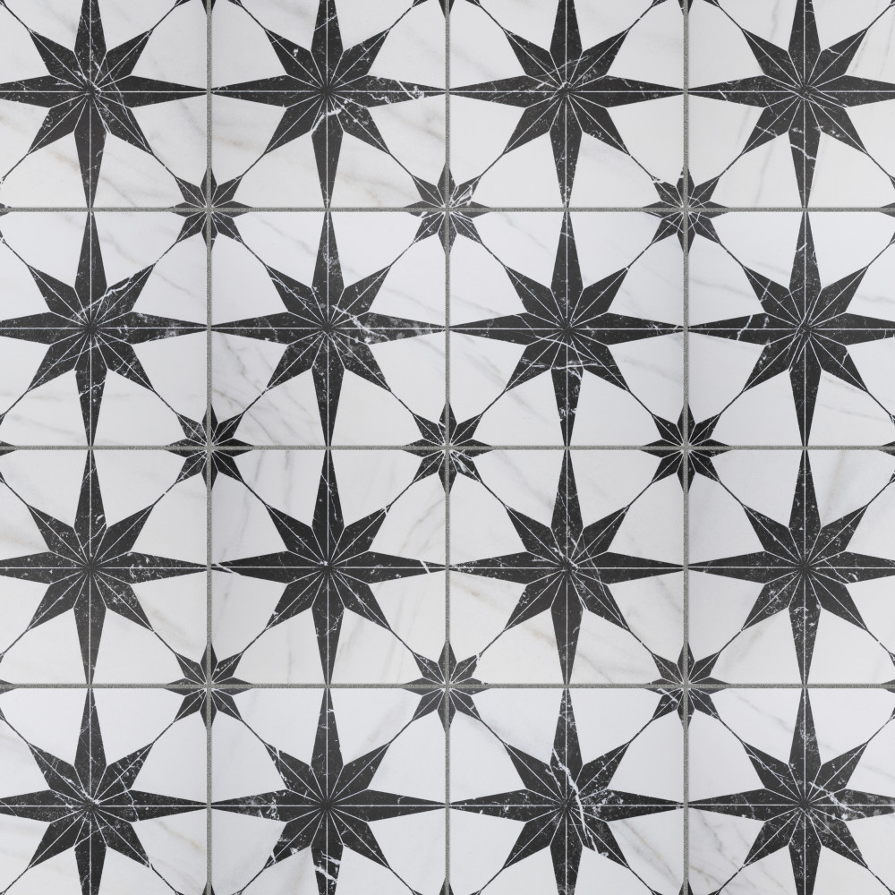 Merzoni Star Marquina 17-7/8 in. x 17-7/8 in. Porcelain Floor and Wall Tile