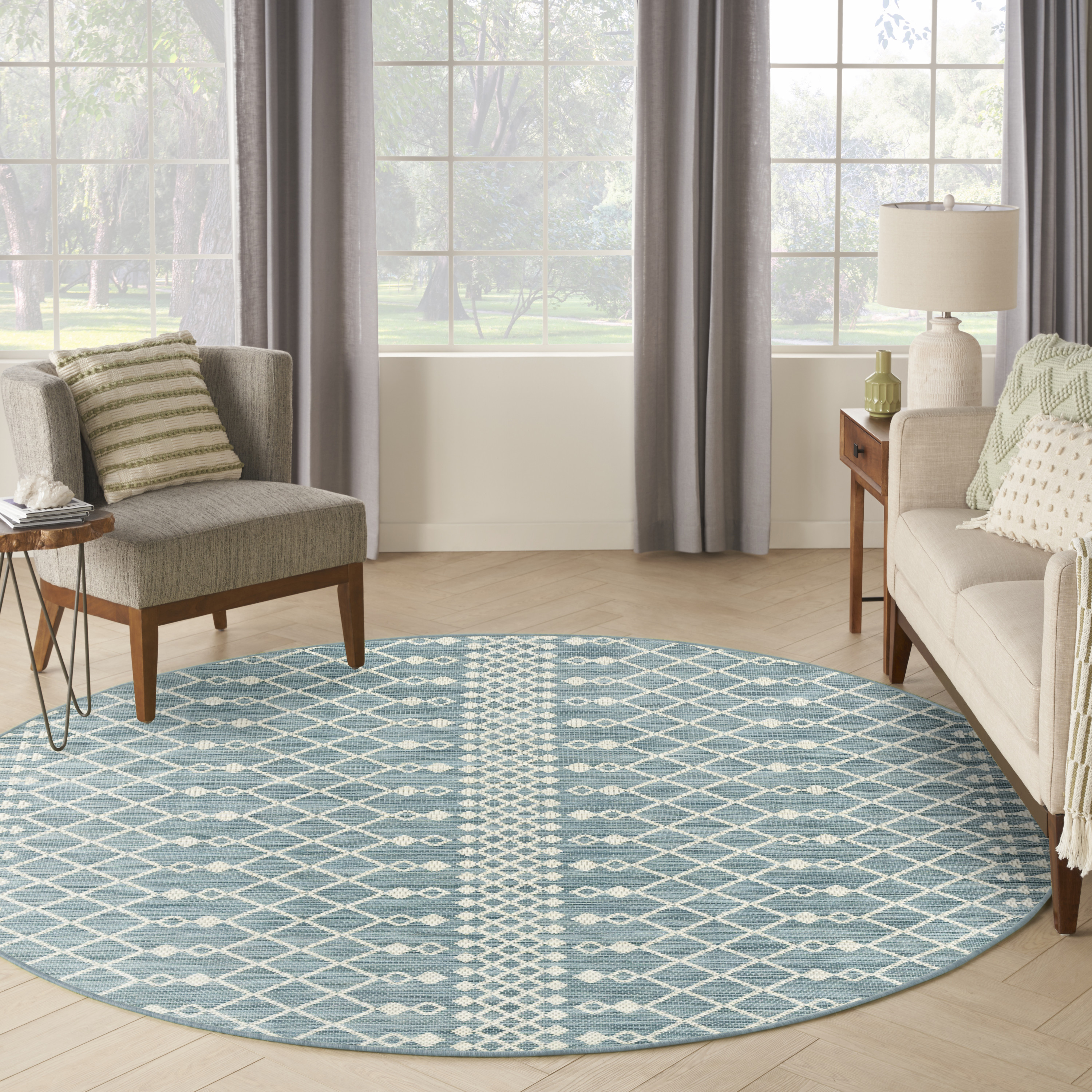 Nourison Positano 8' x Round Aqua Modern Rug
