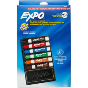 Low Odor Dry Erase Marker Set with 6-Marker Organizer and Eraser