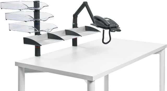 Maximizes desk space and keeps technology within reach.